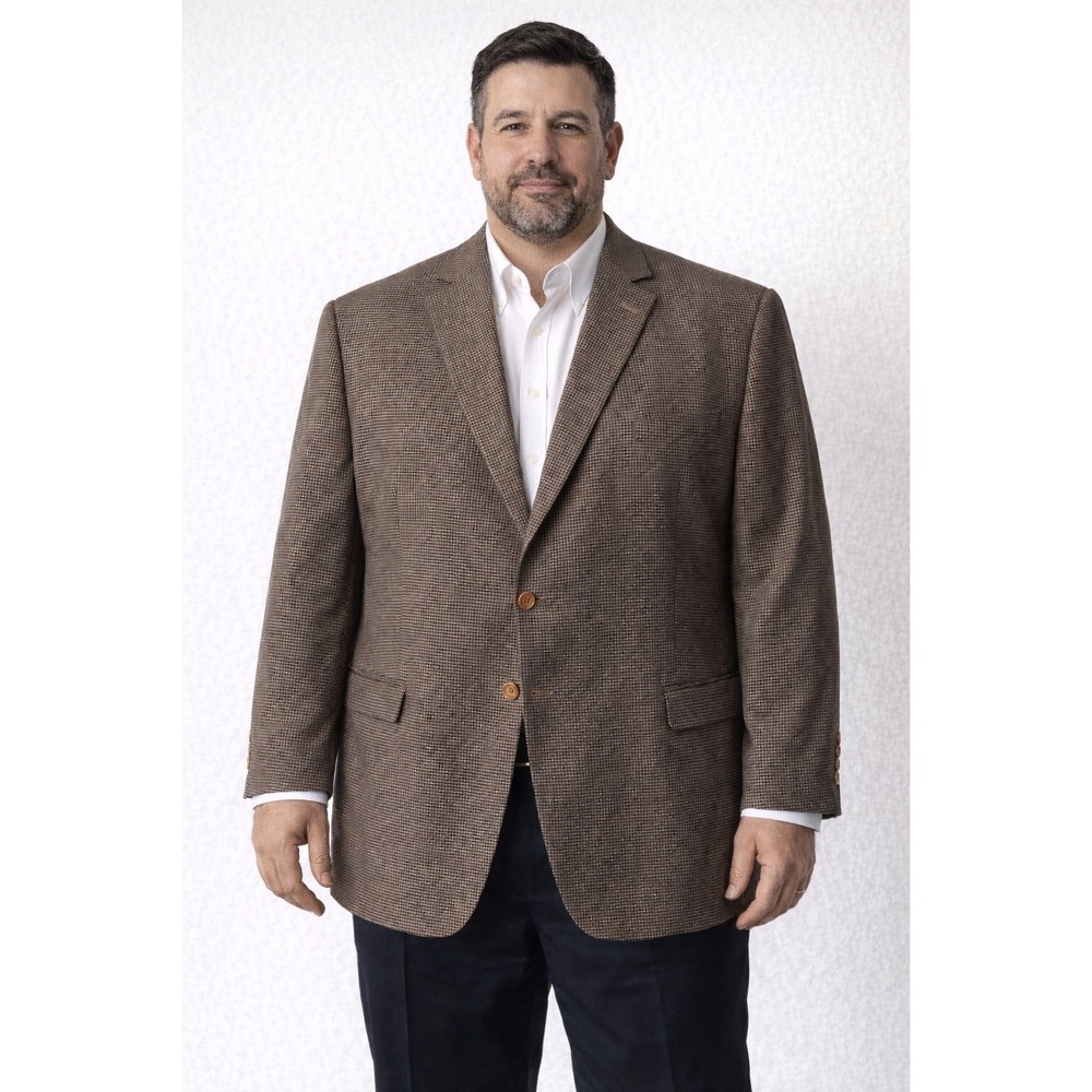 Lubiam Houndstooth Blazer‎ Made in Italy Brown Wool Blend Sport Coat XXL